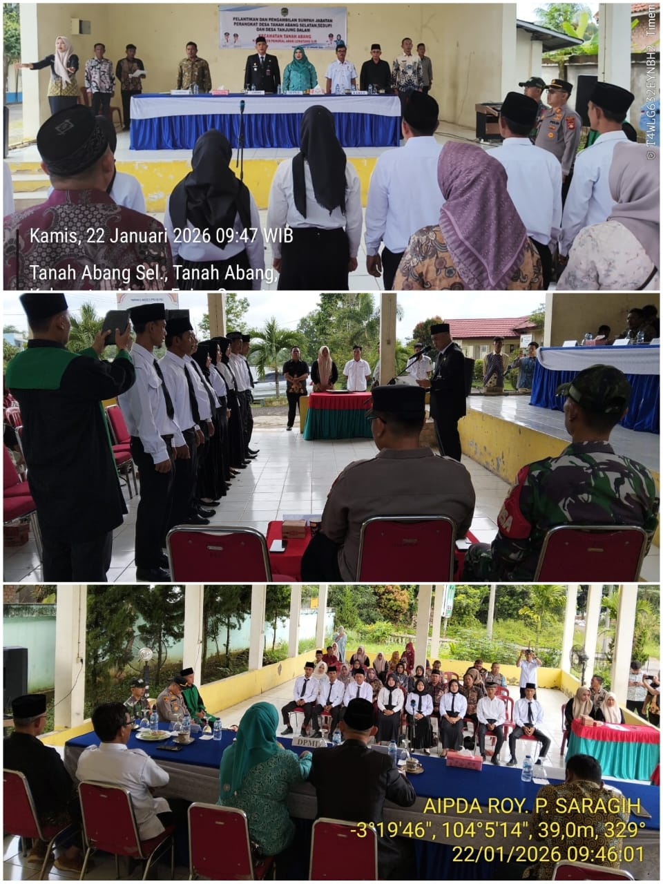 Kapolsek Tanah Abang Hadiri Pelantikan Perangkat Desa,Kapolres PALI Tekankan Profesionalisme