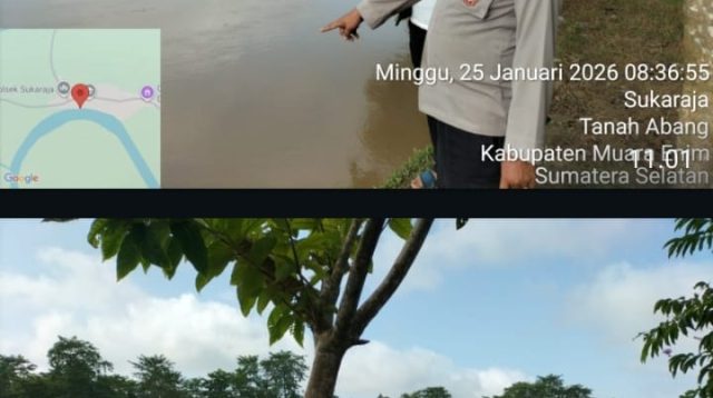 Polsek Tanah Abang Pantau Debit Sungai Lematang, Kapolres PALI Imbau Warga Tetap Waspada