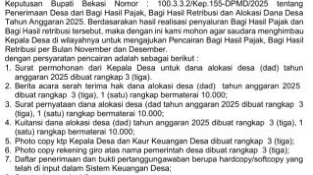 Pemotongan Dana Bagi Hasil BHP dan BHR Pajak dan Retribusi Desa Hingga Rp750 Juta