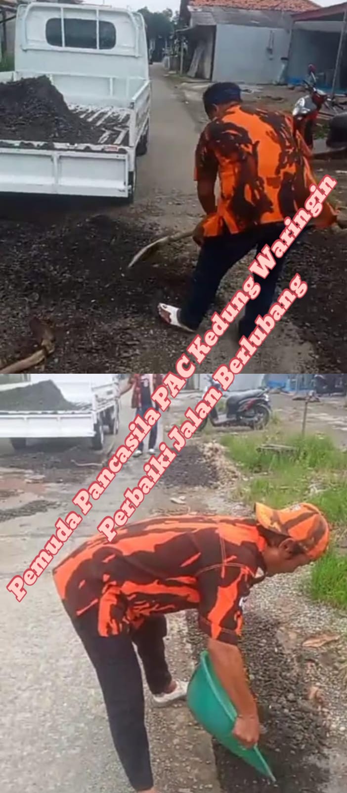 Langkah Nyata PAC PP Kedungwaringin, Tambal Jalan Berlubang di Akses Pimtu Masuk Perum ahan BWI