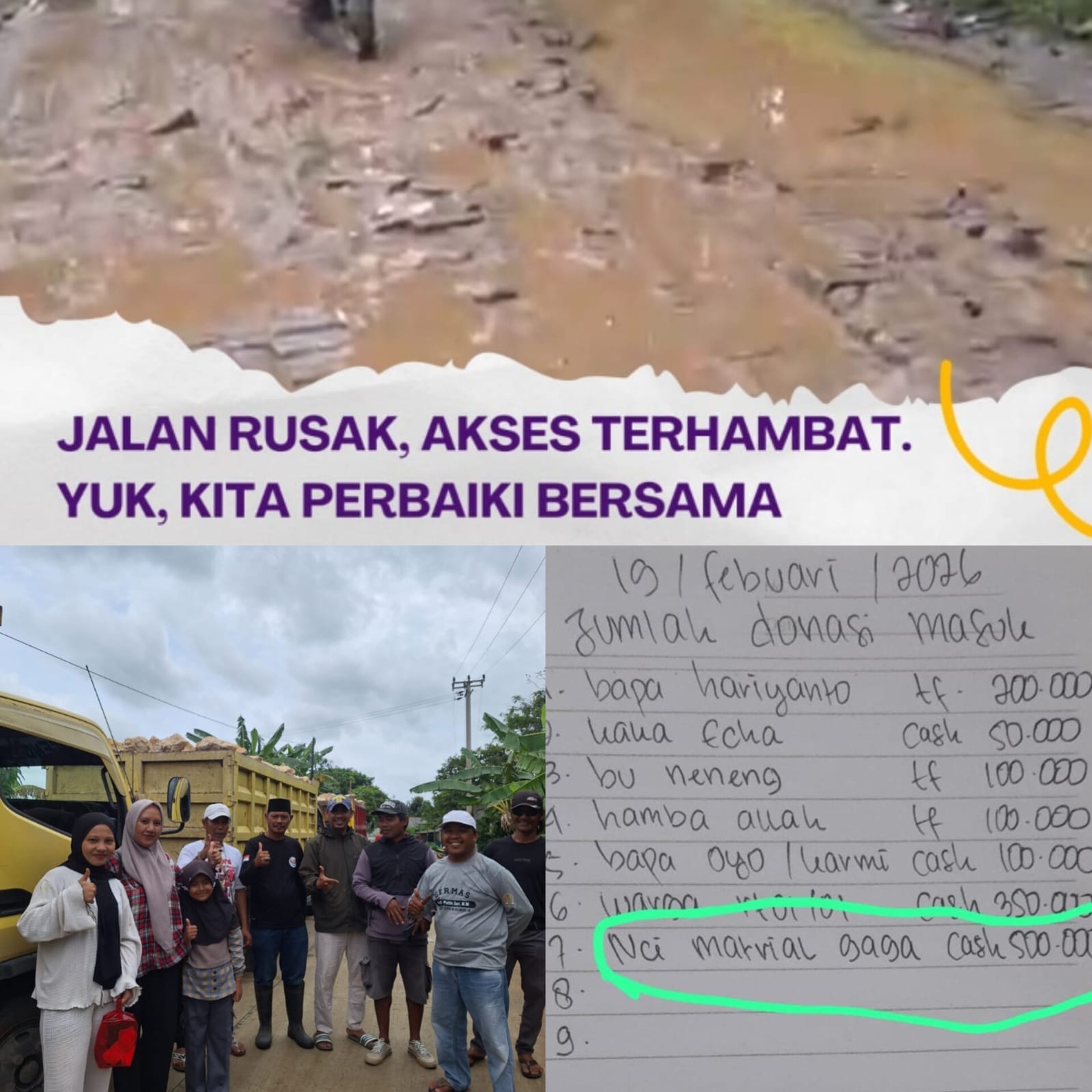 Pajak Dibayar, Jalan Dibiarkan Hancur: Warga Pantai Bahagia Akhirnya “Patungan” Perbaiki Jalan Utama