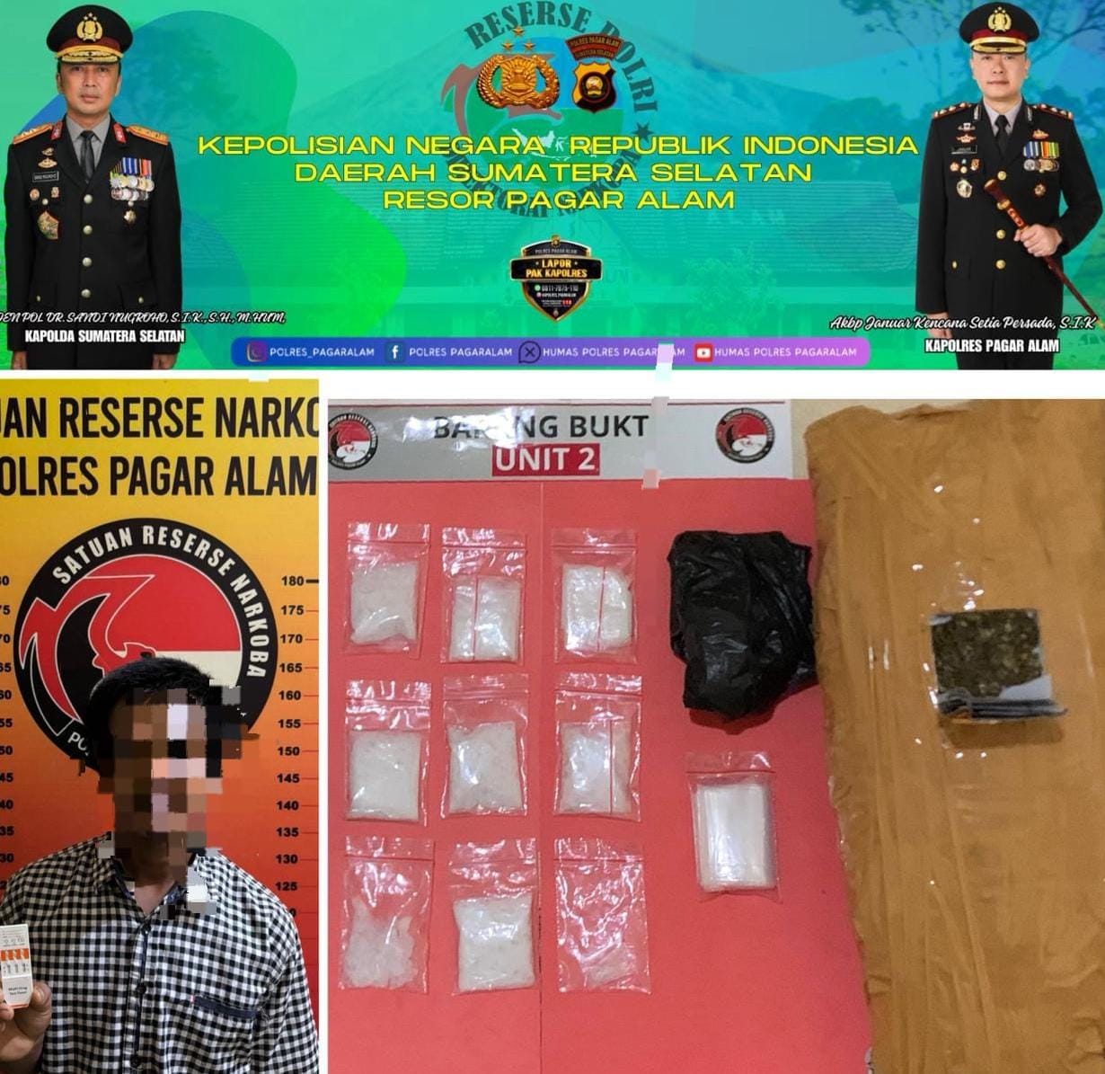 Kasat Res Narkoba Polres Pagar Alam Pimpin Tangkap Pengangguran Disebuah Hotel BB Ganja Dan Sabu Diamankan