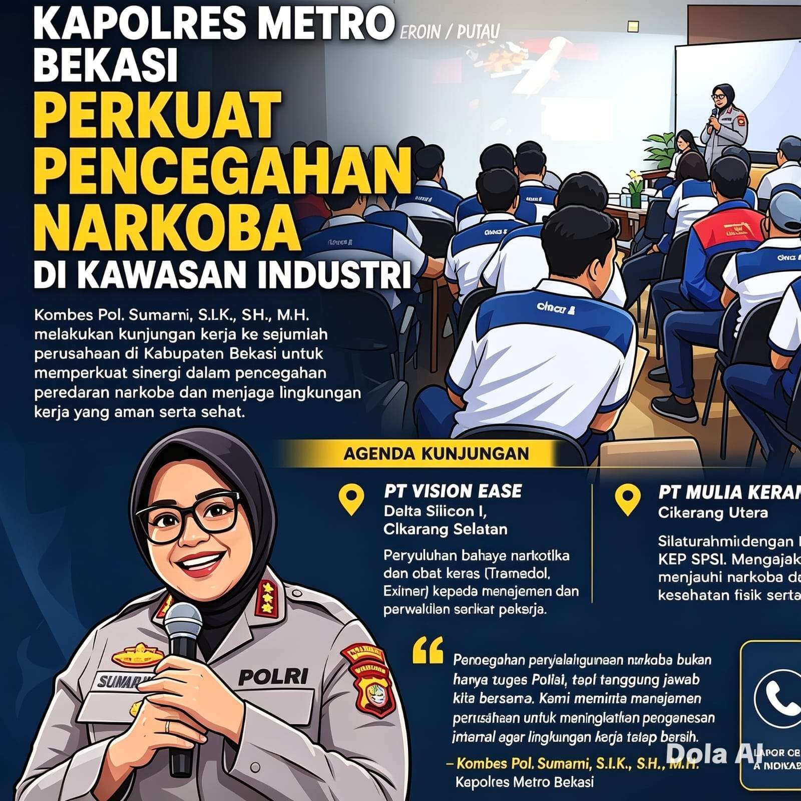 Berantas Narkoba di Lingkungan Industri, Kapolres Metro Bekasi Sambangi Pabrik dan Serikat Buruh