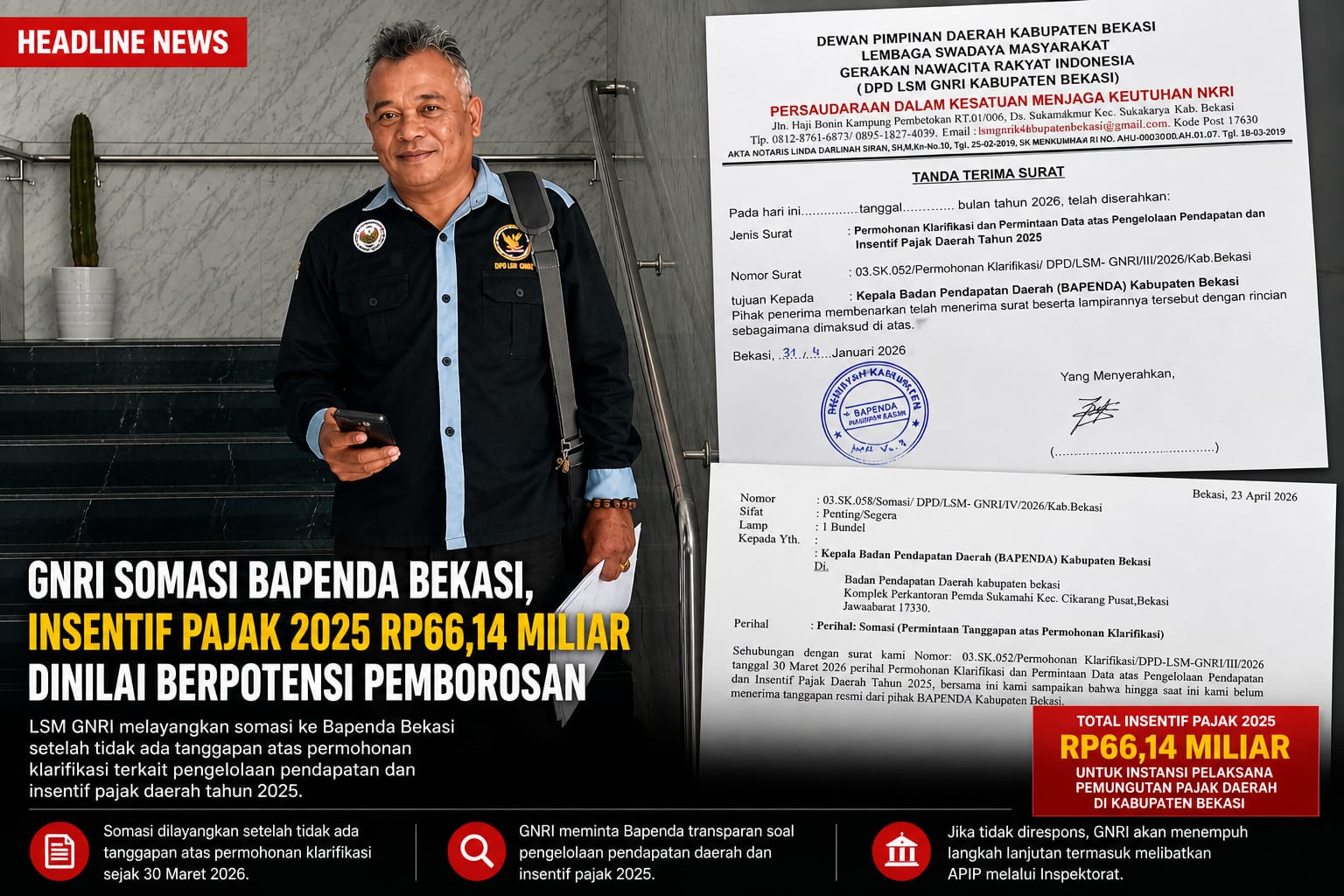 LSM GNRI Somasi Bapenda Kabupaten Bekasi Terkait Insentif Pajak Rp 66,14 Miliar