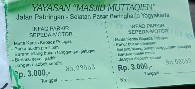 Keterangan foto b: Kartu Karcis di Masjid Muttaqien Yogyakarta