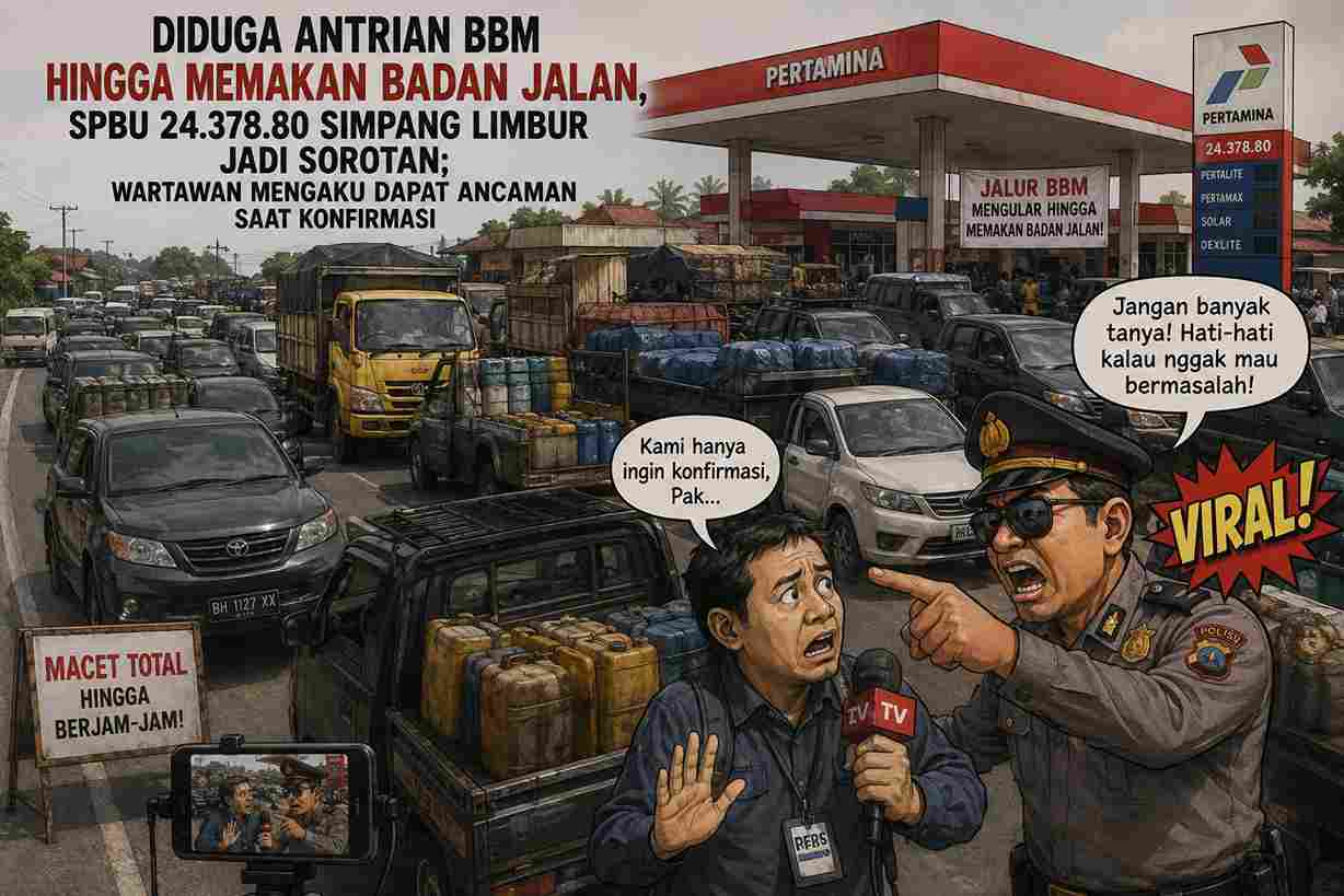 Aroma Mafia BBM di SPBU 24.373.80 Merangin: Jalan Nasional Lumpuh, Oknum Polisi Bentak Wartawan!