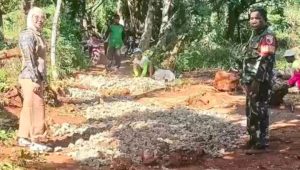 Kades Puri Rahayu dan Babinsa Kompak Turun ke Jalan, Dukung Swadaya Warga Rosong Barat