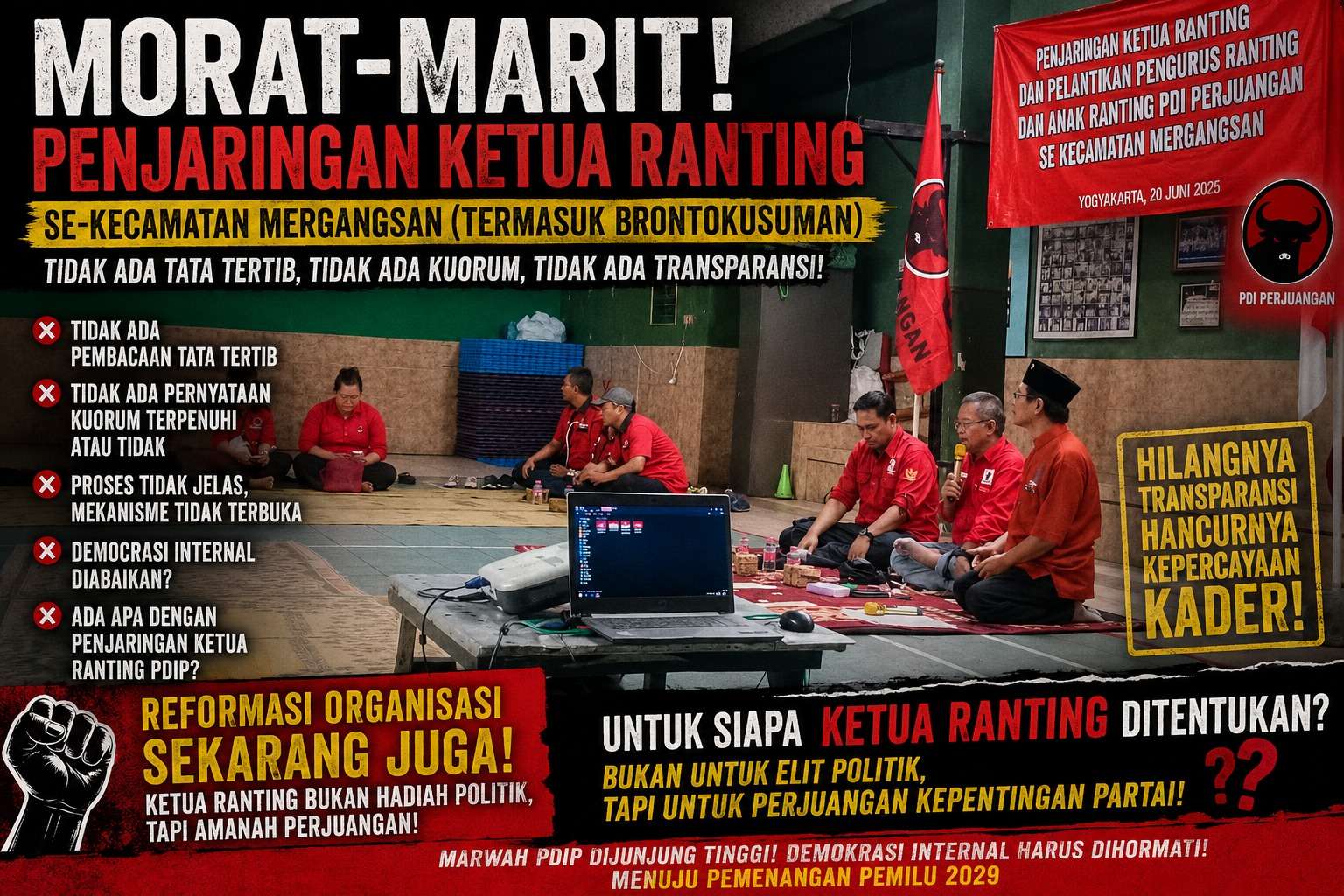 Reformasi Organisasi PDI Perjuangan Mendesak: Penjaringan Ketua Ranting kota Jogjakarta Harus Transparan, Objektif, dan Berkeadilan
