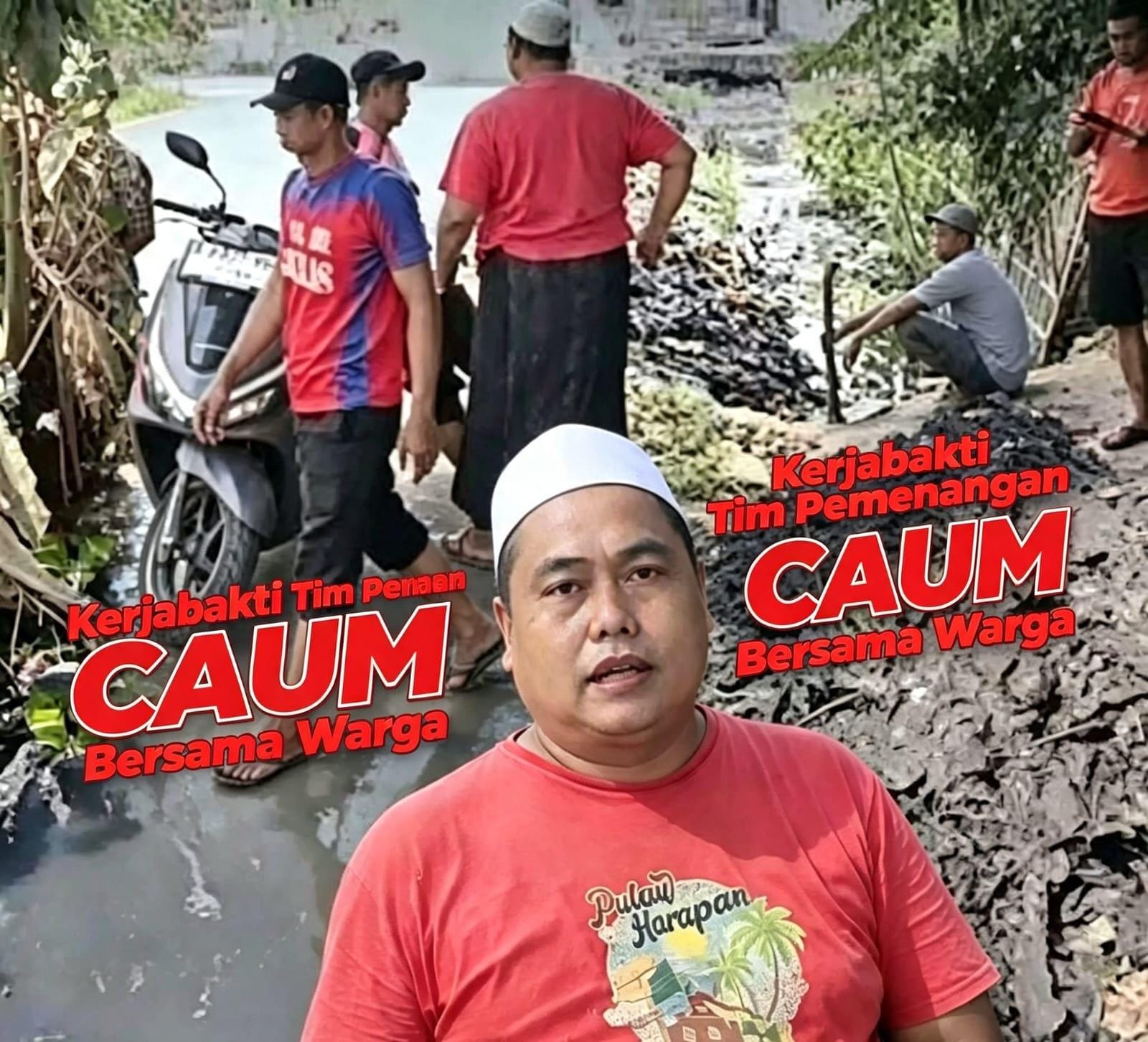 Tim Relawan Pemenangan CAUM Bersama Warga Kampung Kepuh Gelar Kerja Bakti Bersihkan Irigasi