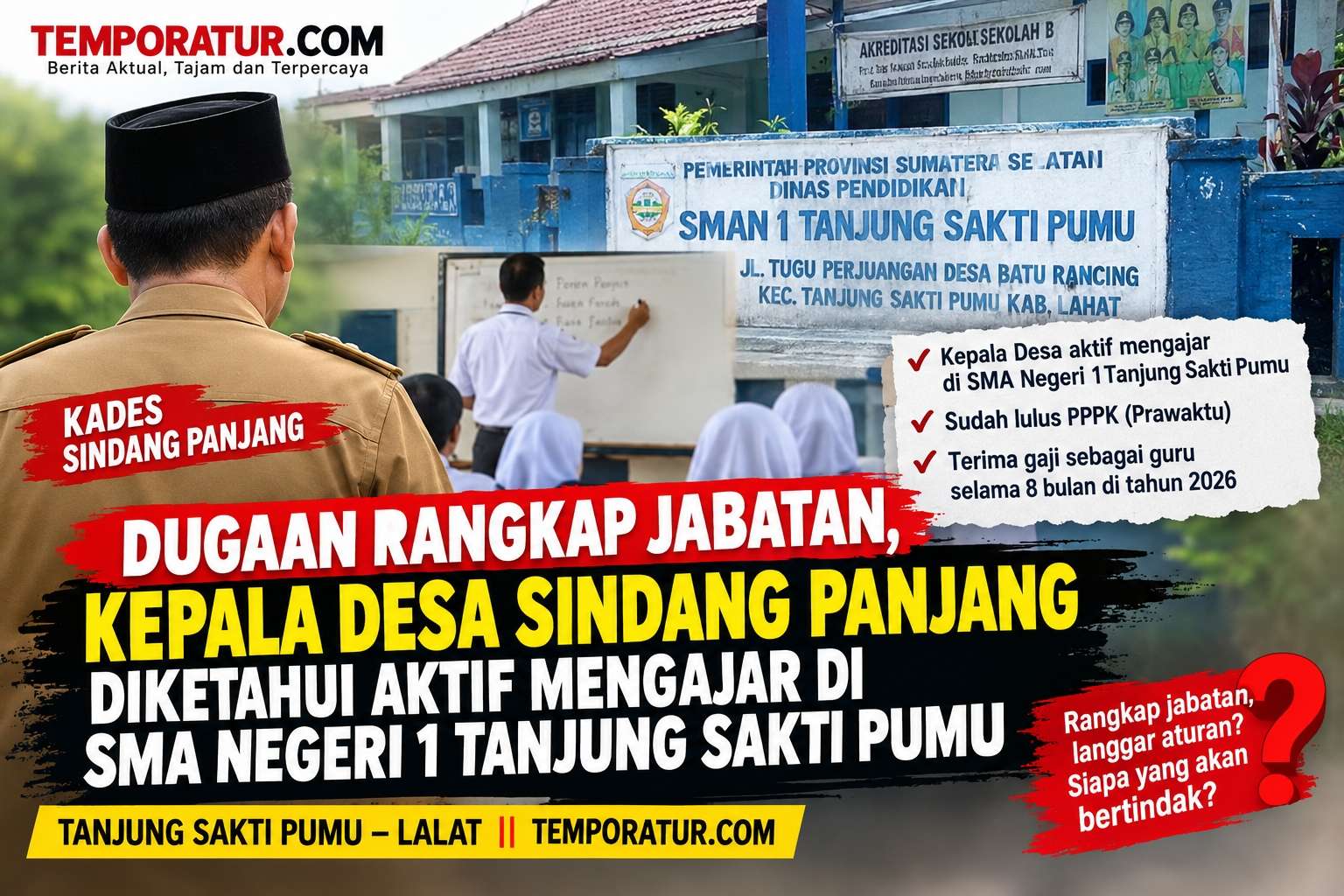 Keterangan foto : Dugaan Rangkap Jabatan, Kepala Desa Sindang Panjang Diketahui Aktif Mengajar di SMA Negeri 1 Tanjung Sakti Pumu