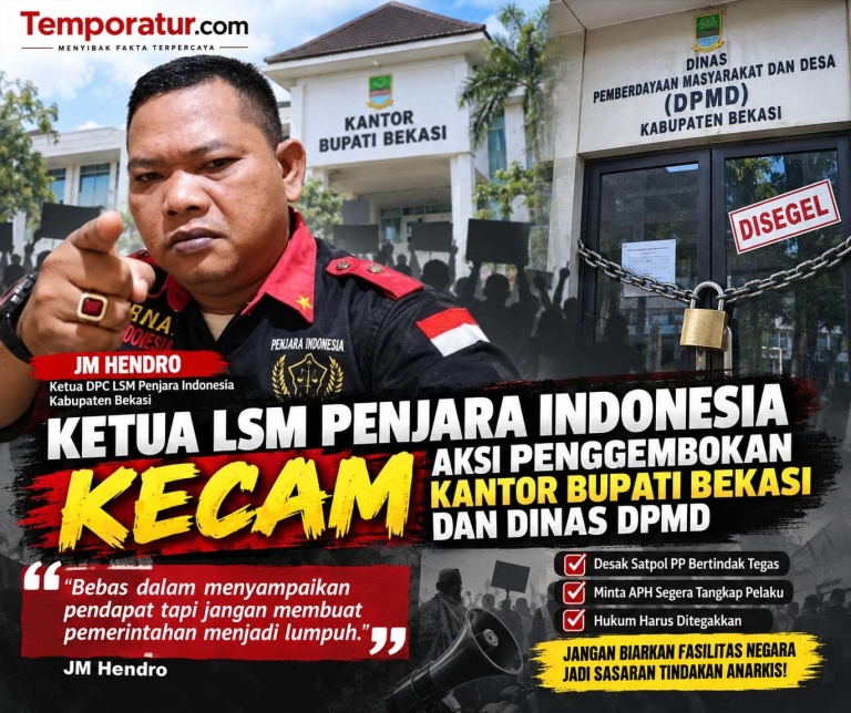 Keterangan foto : Ketua LSM Penjara Indonesia Kecam Aksi Penggembokan Kantor Bupati Bekasi dan Dinas DPMD
