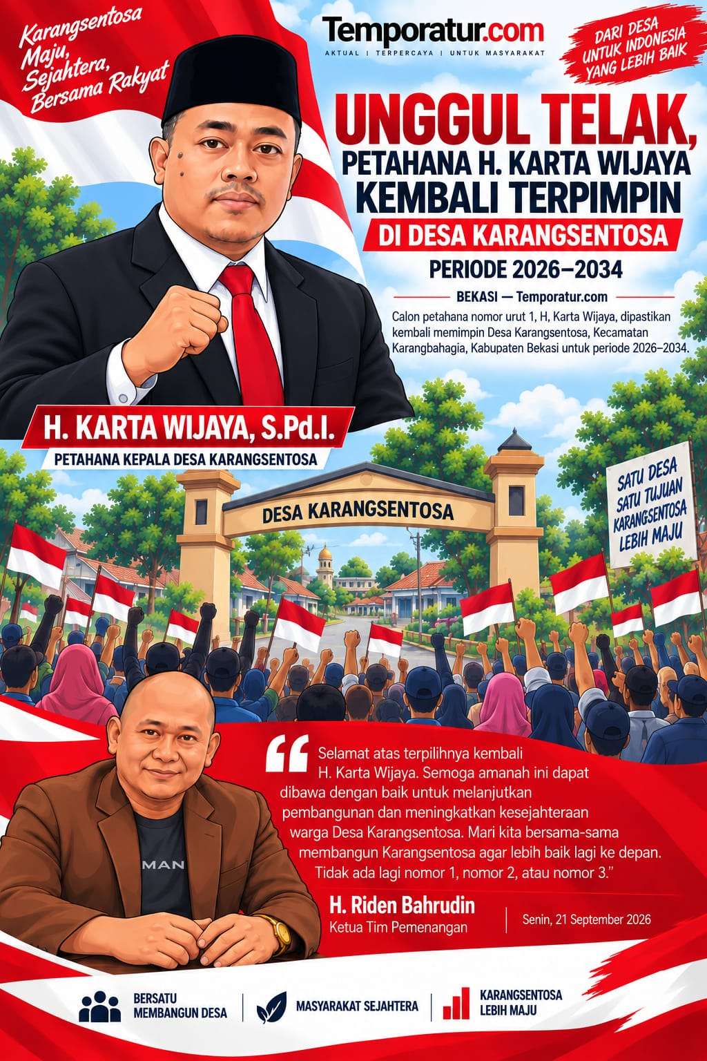 Foto Ilustrasi : Unggul Telak, Petahana H. Karta Wijaya Kembali Terpimpin di Desa Karangsentosa Periode 2026–2034