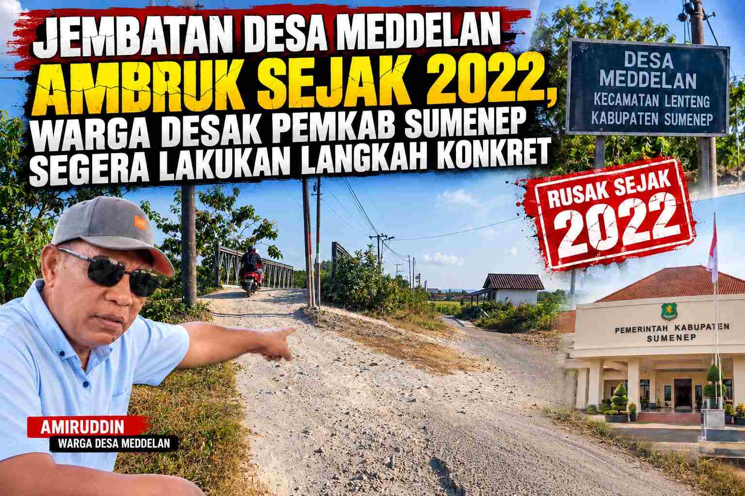 Keterangan foto : Jembatan Desa Meddelan Ambruk Sejak 2022, Warga Desak Pemkab Sumenep Segera Lakukan Langkah Konkret