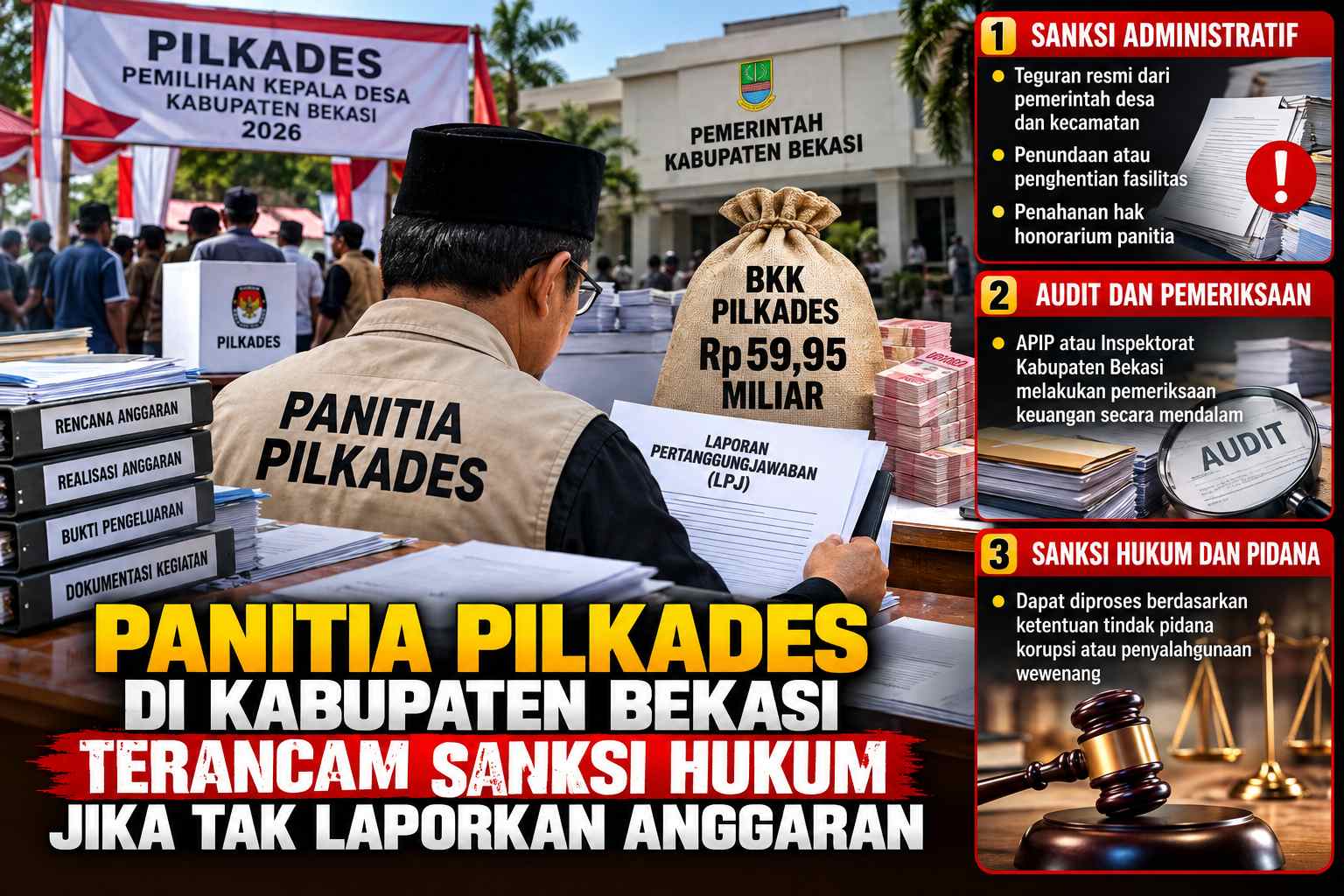 Keterangan foto : Panitia Pilkades di Kabupaten Bekasi Terancam Sanksi Hukum Jika Tak Laporkan Anggaran (ft Ilustrasi)
