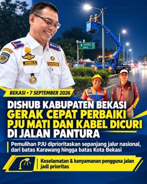 Keterangan foto : Dishub Kabupaten Bekasi Gerak Cepat Perbaiki PJU Mati dan Kabel Dicuri di Jalan Pantura (Dok.Temporatur.com)