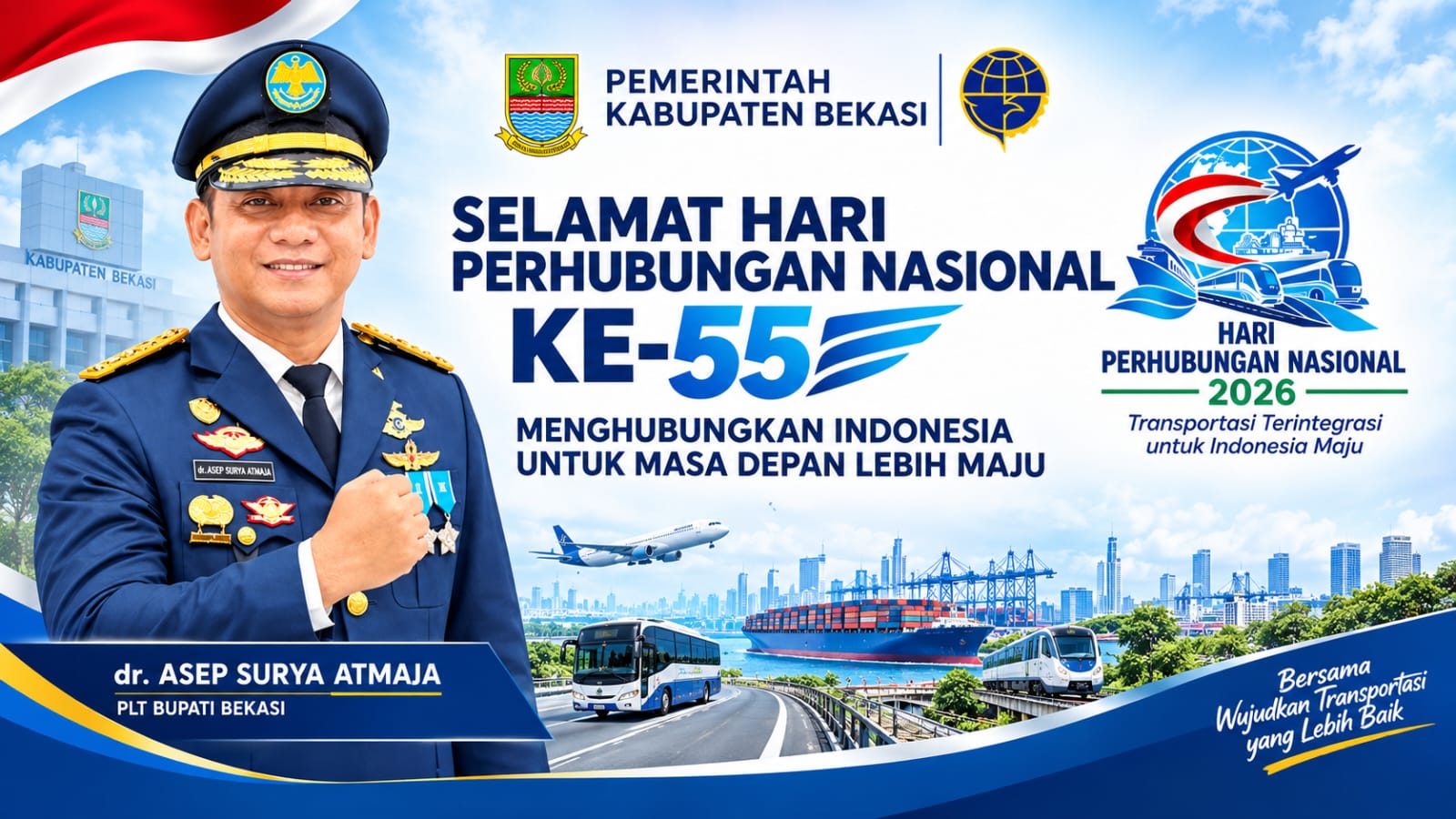 Keterangan foto : Pemerintah Kabupaten Bekasi menggelar upacara peringatan Hari Perhubungan Nasional (Harhubnas) di Plaza Pemda Kabupaten Bekasi pada Kamis, 17 September 2026.
