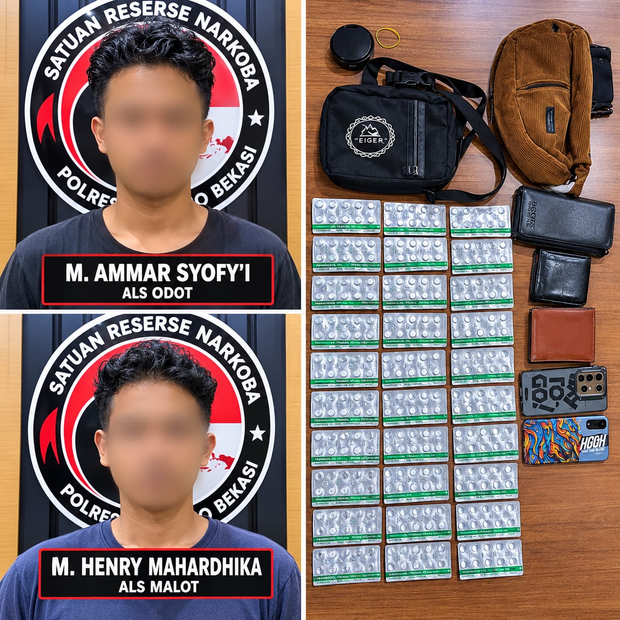 Keterangan foto : Ungkap Dugaan Peredaran Obat Keras, Sat Narkoba Polres Metro Bekasi Amankan Dua Pria di Telagamurni