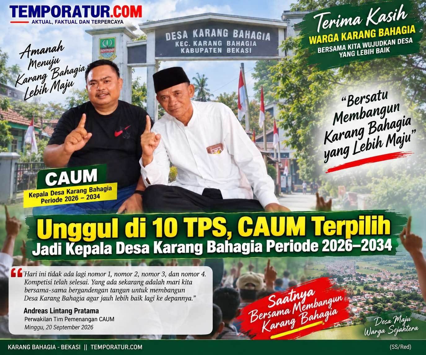 Foto ilustrasi : Unggul di 10 TPS, CAUM Terpilih Jadi Kepala Desa Karang Bahagia Periode 2026–2034