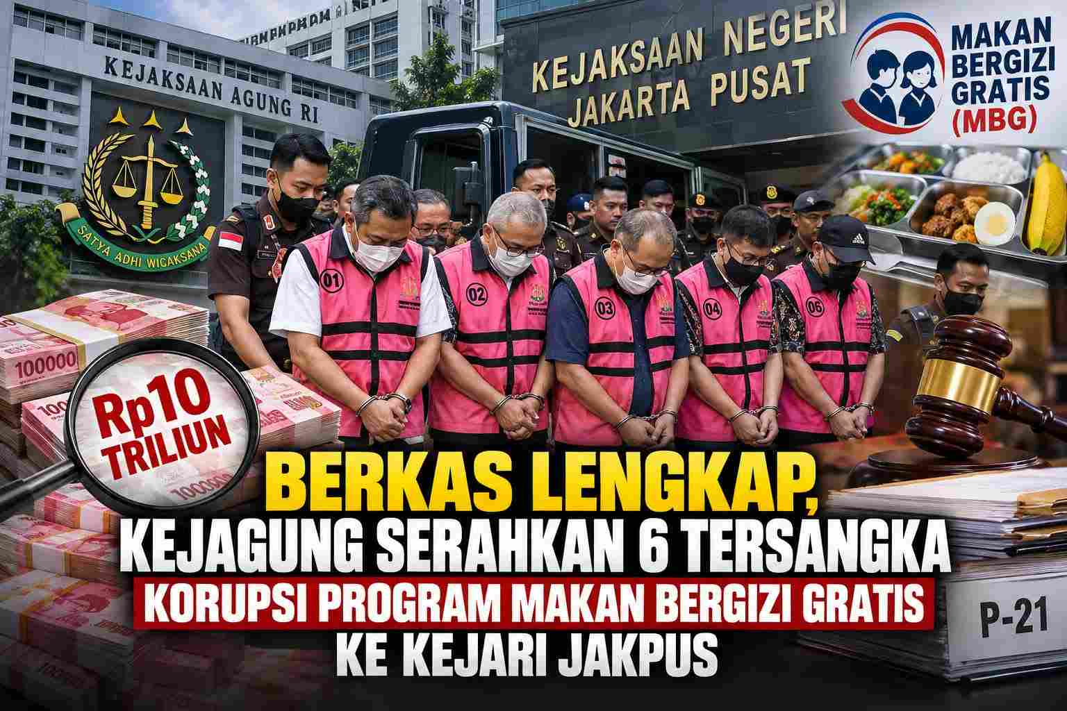 Keterangan foto : Berkas Lengkap, Kejagung Serahkan 6 Tersangka Korupsi Program Makan Bergizi Gratis ke Kejari Jakpus