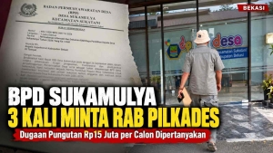 Keterangan foto; M.Madrawi ketua BPD Sukamulya melayangkan surat ke Dinas DPMD Kabupaten Bekasi (Kamis,15/10/2026)