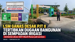 Keterangan foto: LSM GANAS Desak PJT II Tertibkan Dugaan Bangunan di Sempadan Irigasi, Jembatan SDIT Wanfi Munar Jadi Sorotan