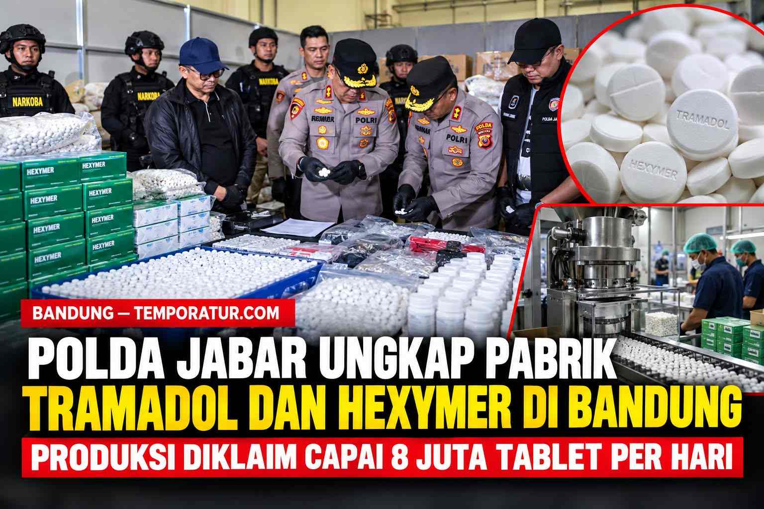 Keterangan foto: Polda Jabar Ungkap Pabrik Tramadol dan Hexymer di Bandung, Produksi Diklaim Capai 8 Juta Tablet per Hari