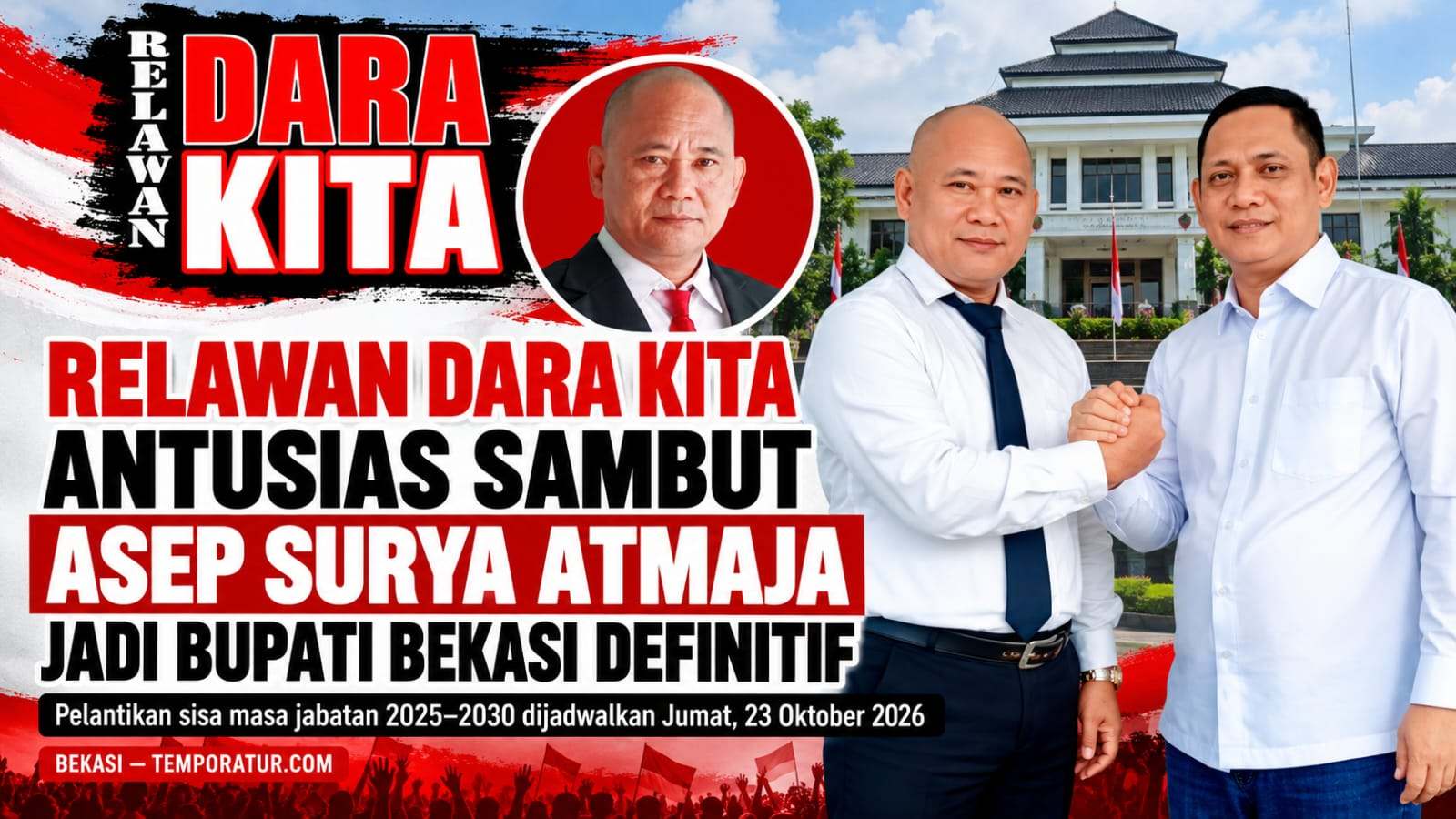 Keterangan foto : Ketua Relawan Dara Kita H.Riden Bahrudin bersama Bupati Bekasi dr Asep Surya Atmja