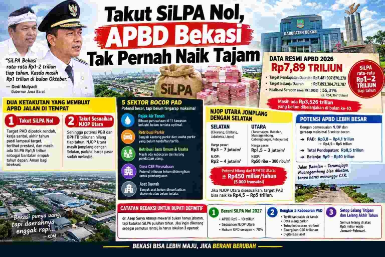 Keterangan foto : Serapan APBD Kabupaten Bekasi Baru 55,31 Persen, SiLPA dan Optimalisasi PAD Jadi Sorotan (data ft. Ilustrasi)