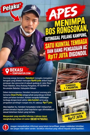 Keterangan foto : pelaku Pencuri Satu Kuintal Tembaga dan Uang Pengadaan AC Rp17 Juta Digondol Anak Buah
