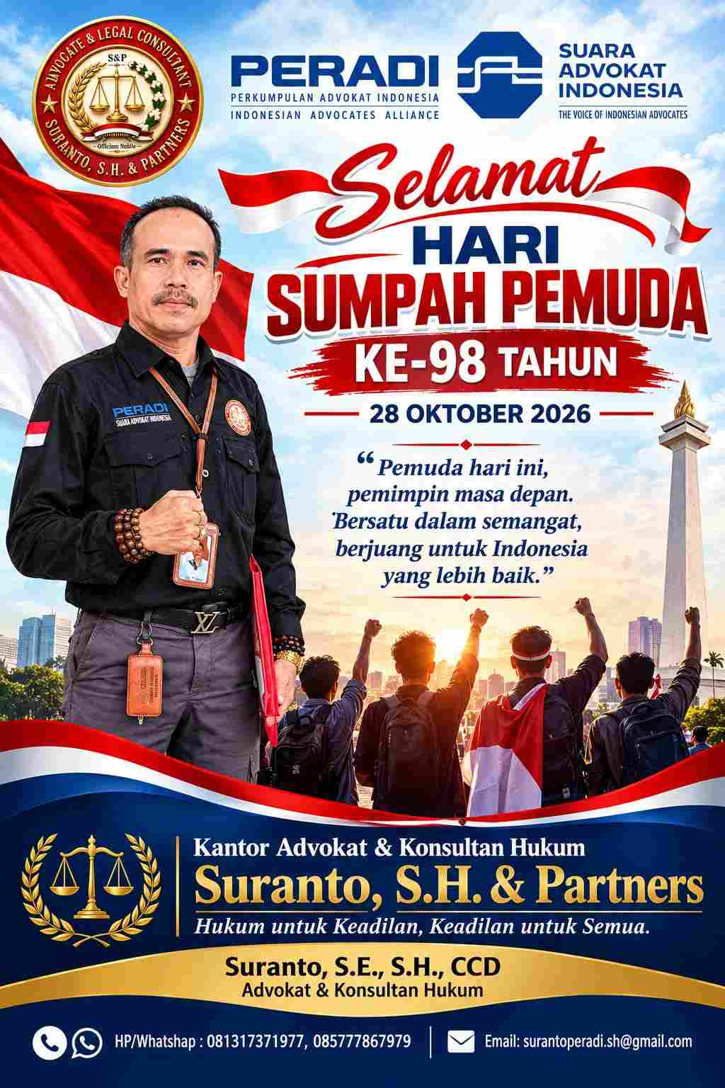 Keterangan foto : Sumpah Pemuda ke-98, Suranto, S.H. & Partners Ajak Generasi Muda Perkuat Persatuan dan Kesadaran Hukum