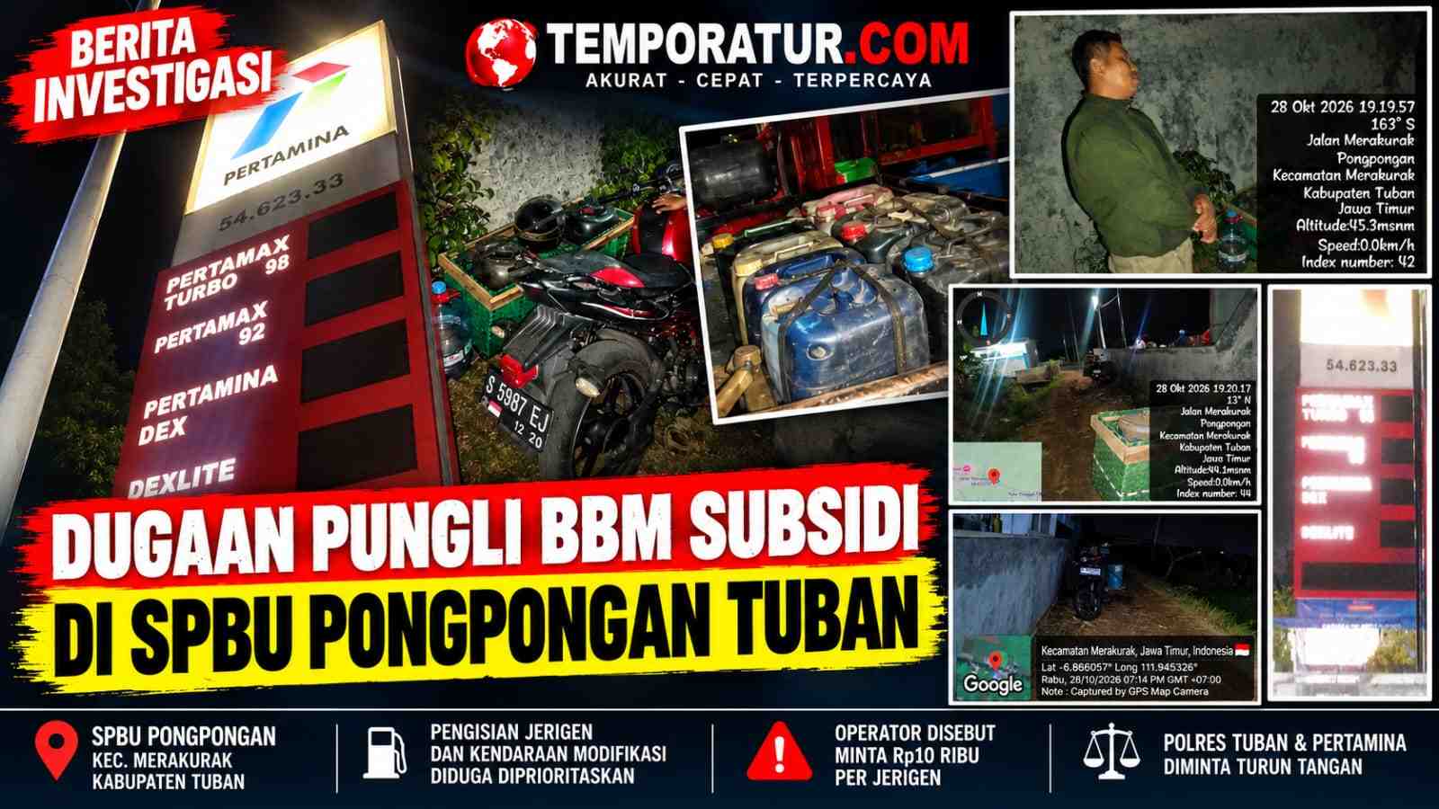 Keterangan foto : Dugaan Pungli BBM Subsidi di SPBU Pongpongan Tuban, Operator Disebut Minta Rp10 Ribu per Jerigen (ft.Tim Investgasi Media)