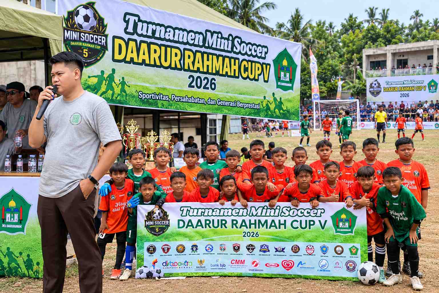 Keterangan foto: Turnamen Mini Soccer Daarurrahmah Cup V resmi dibuka di halaman MTs Daarurrahmah Sukatani, Kabupaten Bekasi, Rabu (28/10/2026).