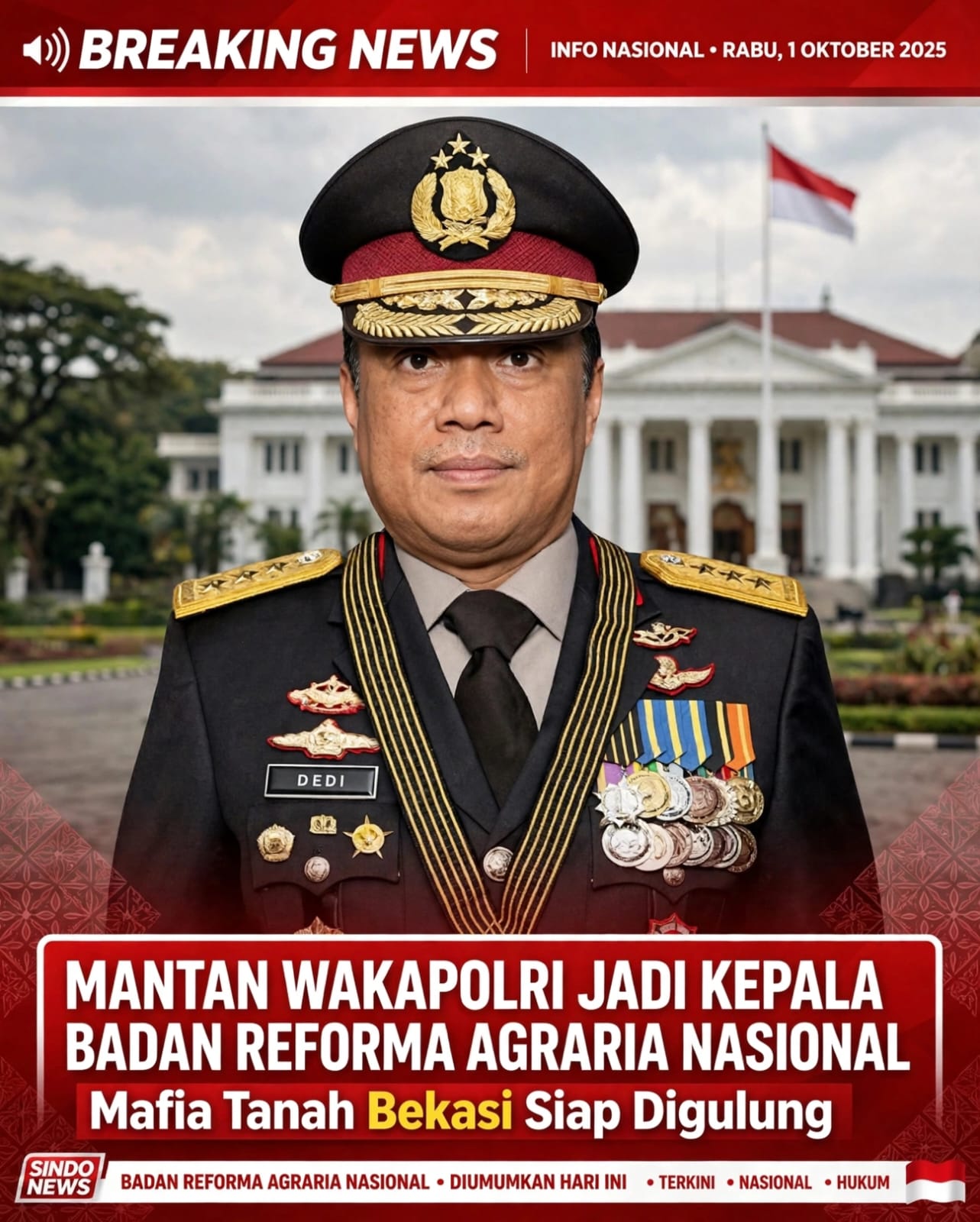Keterangan foto : MANTAN WAKAPOLRI PIMPIN BADAN REFORMA AGRARIA, SENGKETA TANAH DI BEKASI MASUK SOROTAN