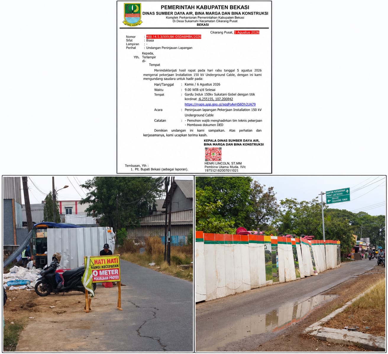 Keterangan foto : Proyek Galian Kabel Bawah Tanah di Empat Wilayah Cikarang Timur, Kecamatan dan Kelurahan Sampaikan Keterangan