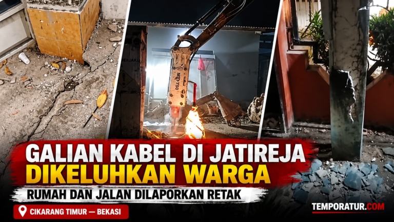 Keterangan foto : Galian Kabel PLN di Jatireja Cikarang Timur Dikeluhkan Warga, Rumah dan Jalan Dilaporkan Retak