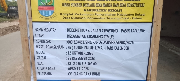 Keterangan foto : Proyek Rekonstruksi Jalan Cipayung–Pasir Tanjung
