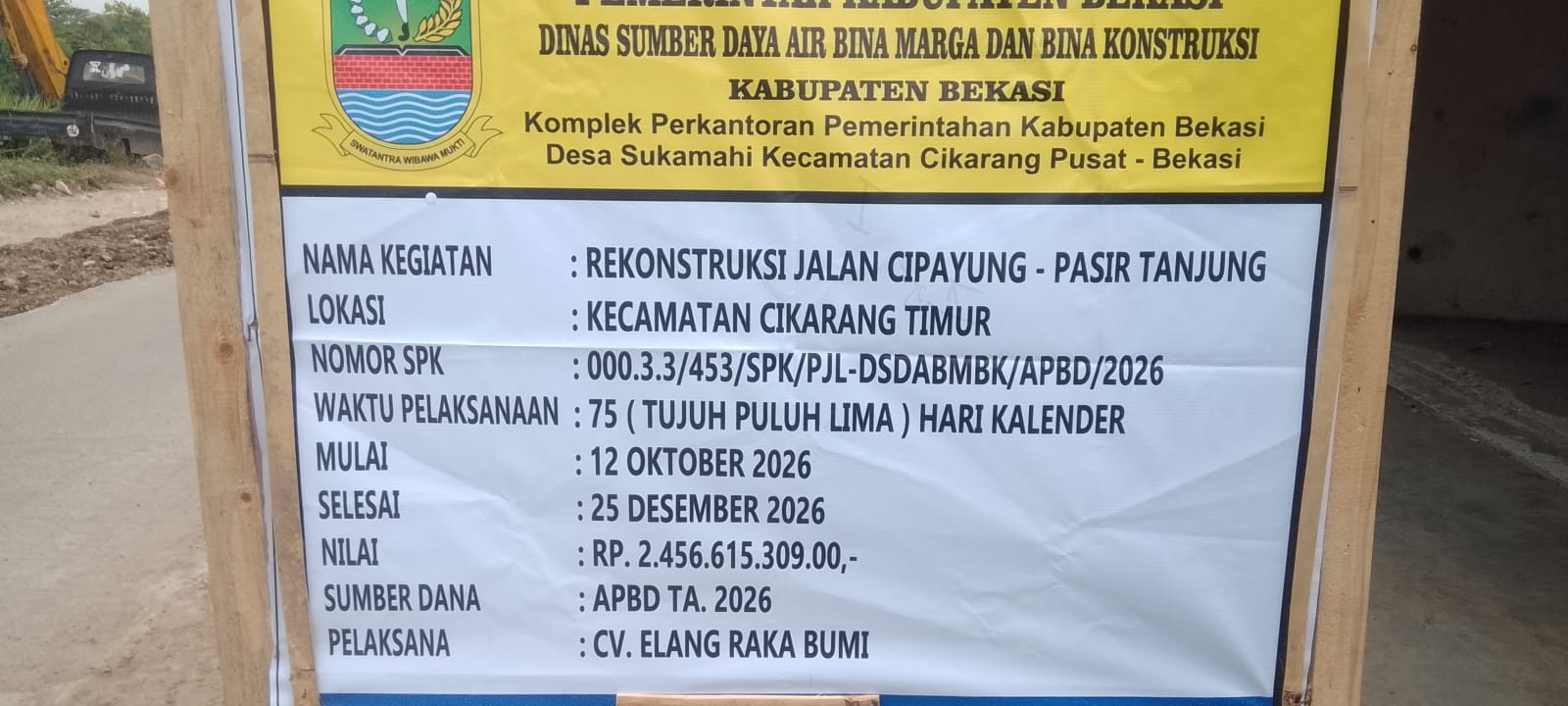 Keterangan foto : Proyek Rekonstruksi Jalan Cipayung–Pasir Tanjung